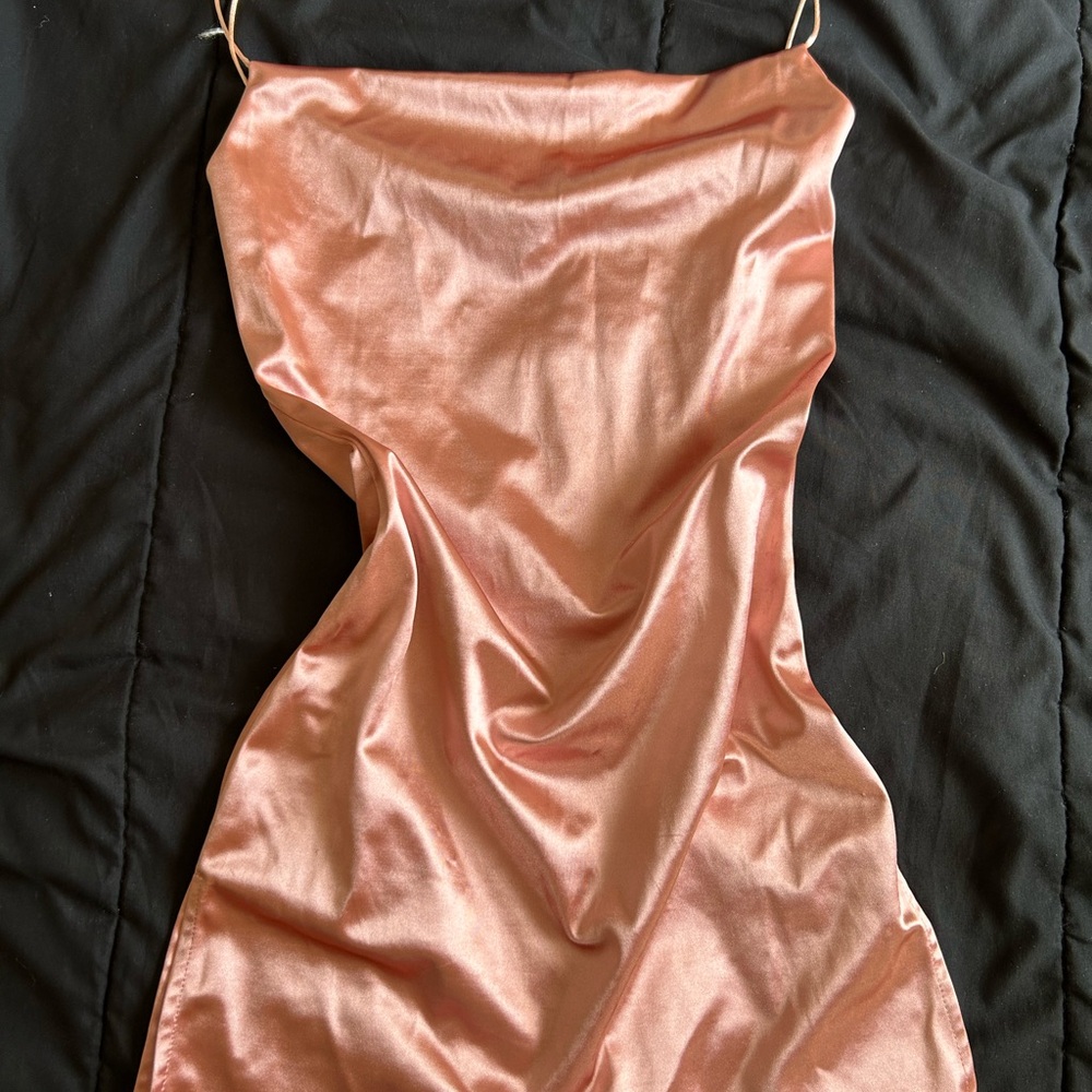 Peachy Pink Satin Slip Dress Side Slits Size 2 Never Worn